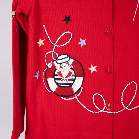 Vintage Nautical Theme Cardigan Jacket SMALL Anchor Buttons Cruise Ship Travel - Picture 4 of 10